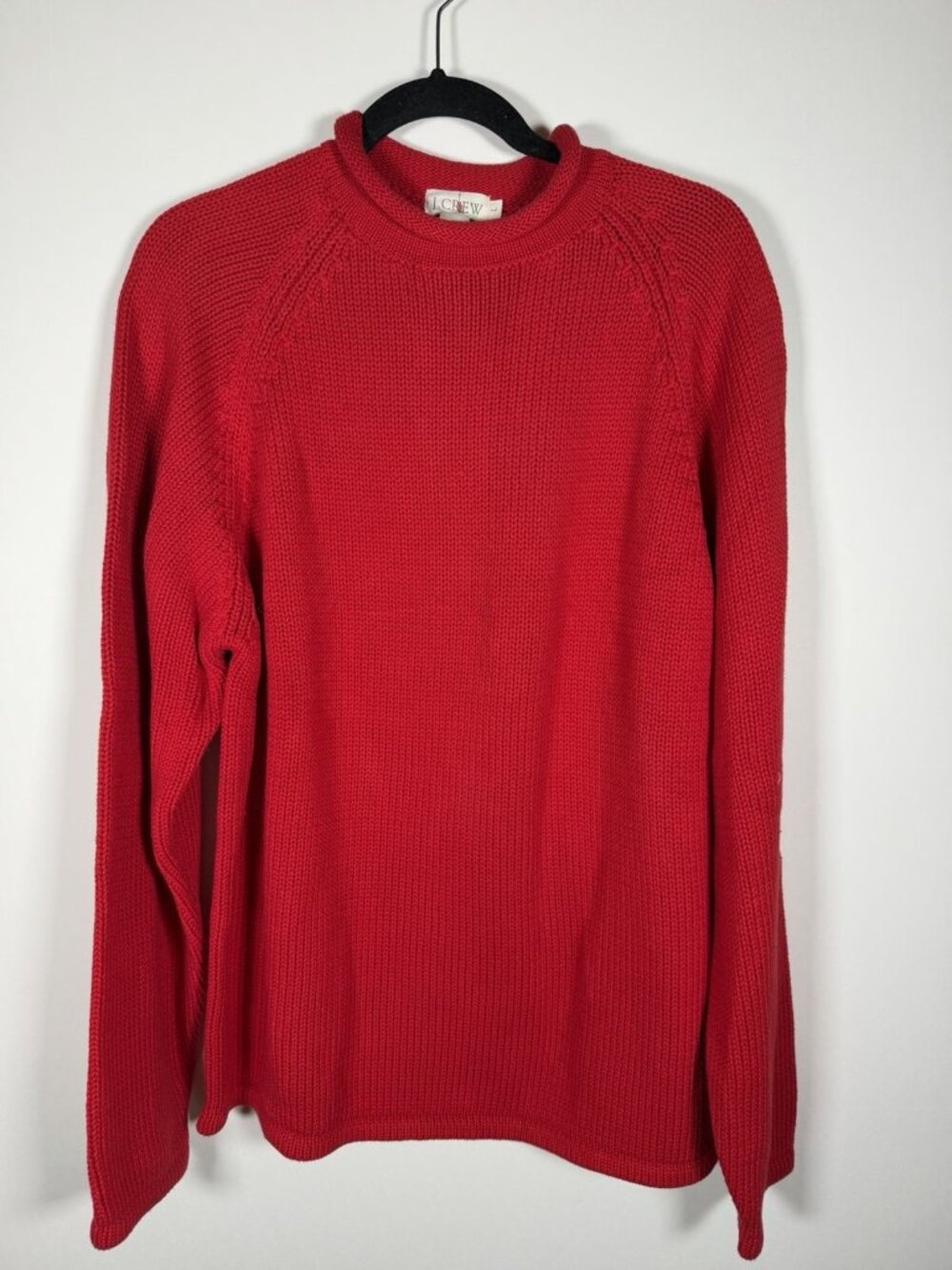 NEW Vintage 90s Deadstock J CREW red rollneck cotton preppy sweater L 1988